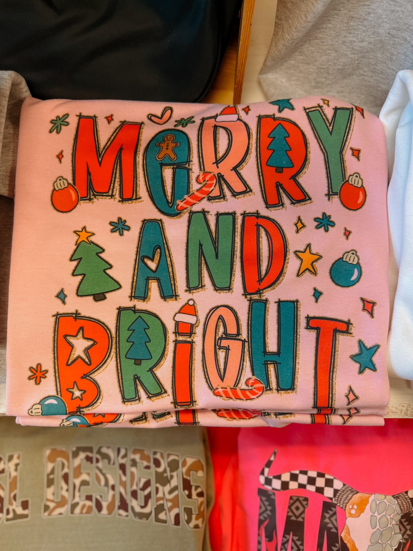 Merry And Bright Tee Pink
